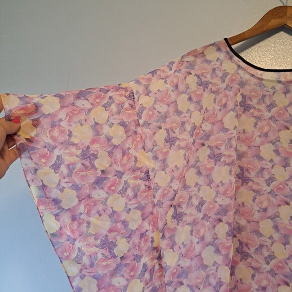 Tamsy Semi Sheer Floral Women Pullover Blouse Kimono One Size Usa Germany - Picture 4 of 10